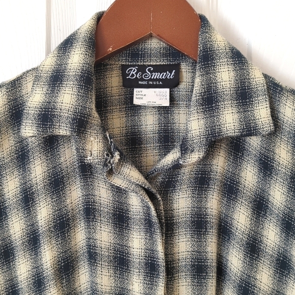 Be Smart 80's Vintage Classic Plaid Short Sleeve Wide Leg Romper Navy Cream 3/4 - Picture 3 of 16